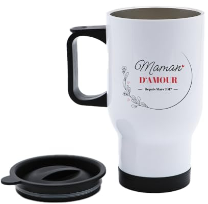 CADEAUX.COM - Mug Isotherme Personnalisé - Maman Depuis - Thermos 500ml Personnalisable avec Message - Cadeau Utile - Idée Cadeau Maman - Cadeau Fête des Mères - Idée Cadeau Femme