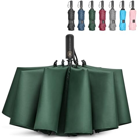 G4Free 46 Inch Large Golf Umbrella Compact Reverse Travel Umbrella 10 Ribs Windproof for Rain Double Canopy Automatic Open Close (Green)