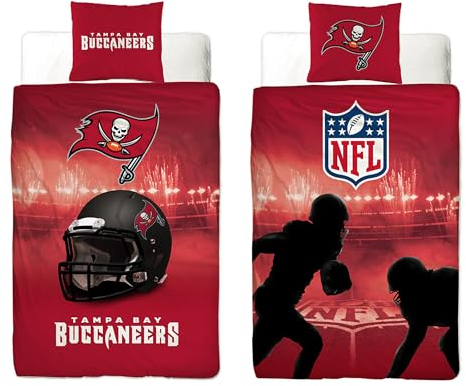 NFL Bettwäsche Tampa Bay Buccaneers 135 x 200 cm + 80 x 80 cm 100% Baumwolle Renforcé-Linon-Qualität mit Reißverschluss American Football Fan Super Bowl Captain Fear Wende-Bezug deutsche Größe