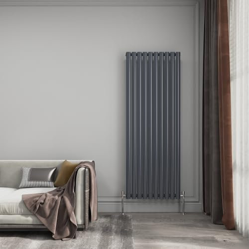 EMKE 1600x590mm Radiator Vertical Column Designer Radiators Oval Single Radiators Anthracite Central Heating for Bedroom, Dining Room, Living Room, Study Room