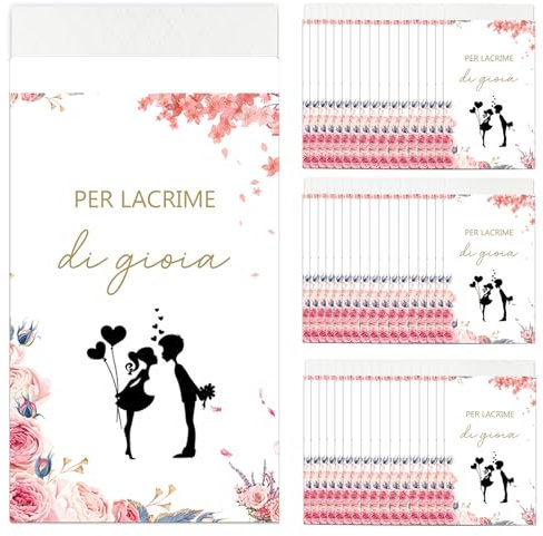 Sacchetti Fazzoletti Matrimonio Per Lacrime di Gioia, Buste Porta Fazzoletti Solo per Lacrime di Gioia Matrimonio, Rose Romantiche, Decorazione Matrimoio Regalo (100pz)