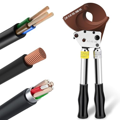 NEWTRY Coupe-câble à cliquet robuste pour couper des câbles blindés en cuivre et aluminium jusqu'à 500 mm² (J52)
