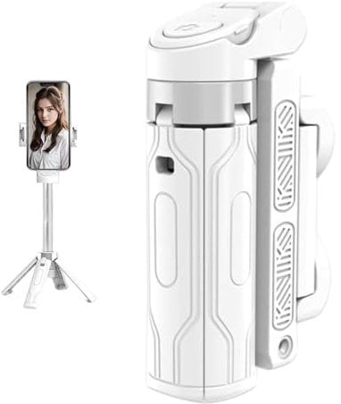 Pocketflex Mini Tripod, Tripod JJ02 Pocketflex, Extendable Grip Phone Tripod with Detachable Remote, 360° Rotation Adjustable One-Touch Push Button Switch (White)