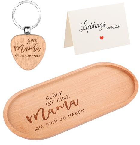 Beste Mama Geschenke,Badezimmer Tablett mit Gravur Mama Deko Tablett Geschenkset mit Schlüsselanhänger, Grußkarte