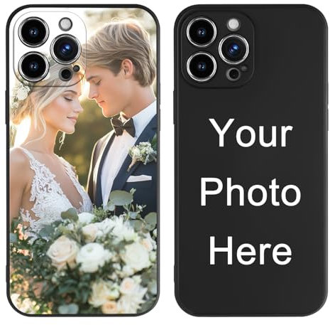 Custom Photo Personalized Phone Case for iPhone 16 15 14 13 12 11 Pro Max Plus Mini XR X, Customized Picture Case Black Liquid Silicone Soft Rubber Cover, Gift for Birthday Friends Family (1 Photo)