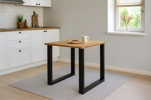 SAM Esstisch Salvador 90x90 cm Eiche Baumkante U-Gestell schwarz | Baumkantentisch massiv, geölt, Metallgestell, pflegeleichter Esszimmertisch/Küchentisch/Eichenholz-Tisch/Holztisch