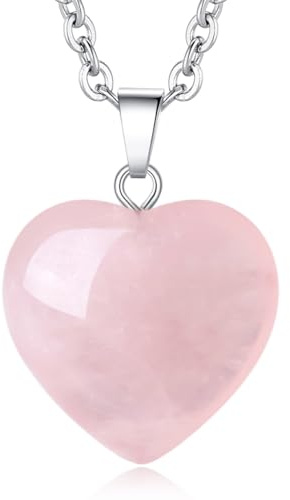 XIANNVXI Collier Pendentif CœUr En Quartz Rose Et Cristaux Collier De Pierres PréCieuses Pour Femme Bijoux Reiki Cadeau Pour Elle De Saint-Valentin Pour Femme Colliers CœUr En Cristal