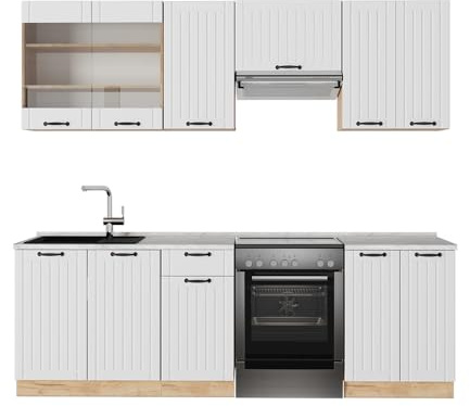 Vicco Küchenzeile Fame-Line, Weiß Landhaus, 240 cm
