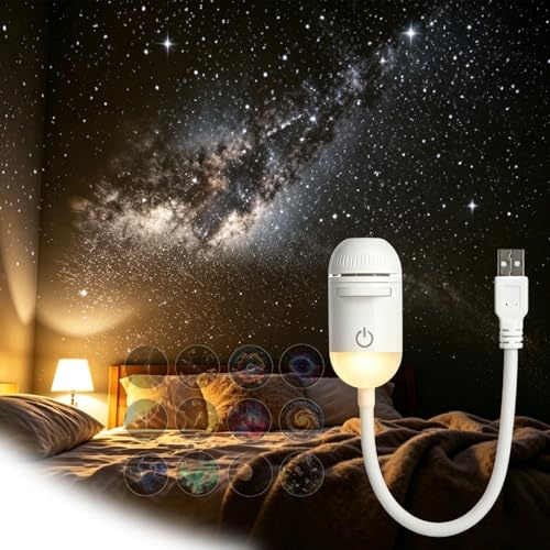 EliphonTowne Galaxy Projector Night Light - 2 in 1 Star Projector with 12 Sliding Projection Films, 360° rotatable USB Galaxy Night Light Projector for Party/Bedroom/Car/Study Room