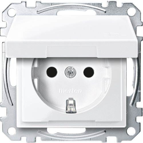 Schneider Electric Merten Schuko-Steckdose mit Klappdeckel, 2-polig+E, Berührungsschutz, Steckklemmen, System M, polarweiss glänzend, Artikelnummer MEG2310-0319