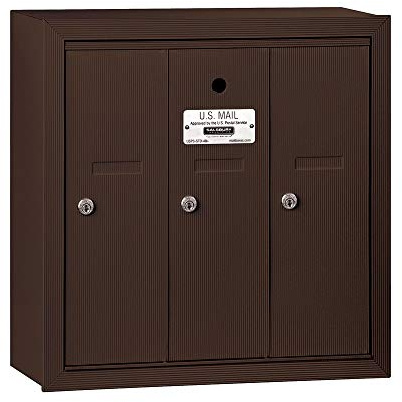 Salsbury Industries 3503ZSU Surface Mounted Vertical Mailbox with USPS Access and 3 Doors, Bronze