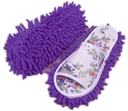 Koly® Women Dust Mop Slippers Socks Microfiber House Slippers Bedroom Shoes (Purple)