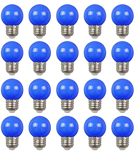 Farbige 2W E27 G45 LED Leuchtmittel, e27 Beleuchtung Glühbirnen, bunte glühbirnen für Hochzeit Halloween Weihnachten Party Bar, Wasserdichte Lichterkette für Innen und Außen Bereich, Blau 20 Stück