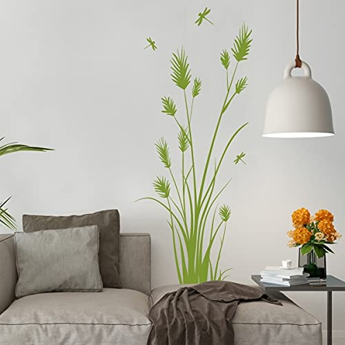 tjapalo® v163 Wandtattoo Schilf Strauch Dekoration Wohnzimmer Pflanzen und Gräser Wandaufkleber Deko Wand, Farbe: Gold, Größe: H140xB58cm