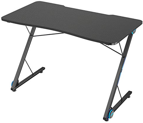 COSTWAY Gaming Computer Desk with LED Lights, Z-Shaped Ergonomic PC Racing Table Work Study Workstation for Home Office Playroom, 110 x 60 x 78cm