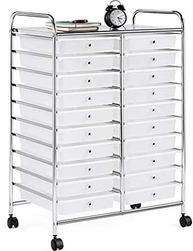 Yaheetech 20 Drawers Plastic Storage Cart, Multipurpose Mobile Organizer Unit with 4 Lockable Wheels, Utility Rolling Trolley for Home Office School Salon & Beauty, White