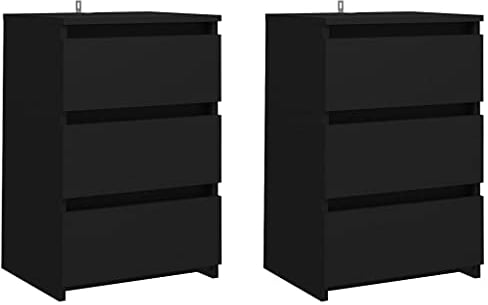 vidaXL 2X Nachttisch mit 3 Schubladen Nachtschrank Nachtkonsole Nachtkommode Schlafzimmer Schrank Kommode Schwarz 40x35x62,5cm Holzwerkstoff