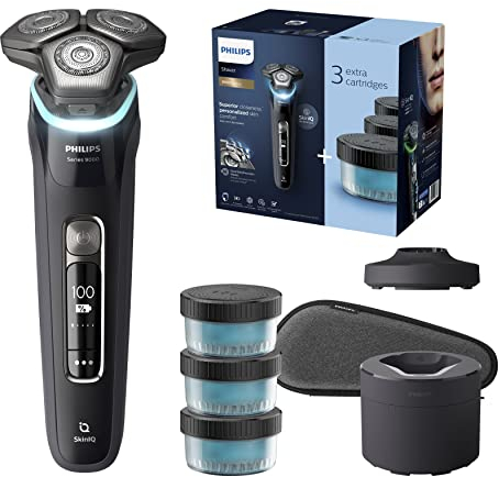 PHILIPS Shaver Series 9000 Wet and Dry Electric Shaver for Men with SkinIQ (Model S9986/63), Black