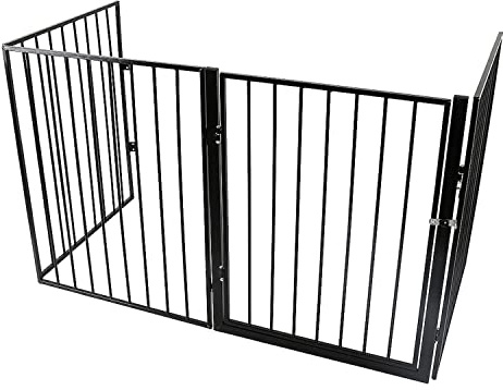 Kids Barrière de Sécurité Extensible Cheminée Grille de Protection,clôture pour Animaux de Compagnie réglable et Mobile,Clôture de sécurité Noire en 4 pièces 240 * 2.5 * 75cm