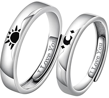 AMDXD Damen & Herren Paar Ringe, Moon Sonne Partnerringe 925 Sterling Silber Offen Verstellbare Versprechen Verlobungsring Hochzeitsring Band Ring mit Weiß 5A Zirkonia Geschenk für Freundin Freund