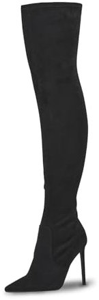 GENSHUO Stivali Alti alla Coscia da Donna con Tacco Alto 11 cm Stivali Lunghi Sexy a Punta in Pelle Scamosciata Finta con Tacco a Spillo,Nero,38.5 EU