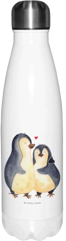 Mr. & Mrs. Panda Thermosflasche Pinguin umarmen - Geschenk, Trinkflasche, Edelstahl, Isolierflasche, Hochzeit, Umarmung, Seevogel, Liebe,