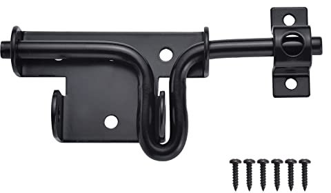 JIAHOO Slide Bolt Gate Latch, Heavy Duty Door Lock with Padlock Hole, Sliding Bolt Latch Hardware for Wooden Fence, Shed Door, PVC Fence, Barn Door, Thickened Steel, Black Finish