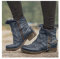 MIYYO Stivaletti Biker Autunno-Inverno Booties da Donna in Pelle PU Vintage Ankle Boots da Combattimento con Cerniera Stivali Corti alla Moda con Borchie Boots da Neve Caldi for L'esterno