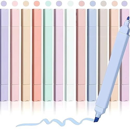 12 Stück Textmarker Pastell, Dual Tips Highlighter Pen Marker Pastell Assorted Farben, Aesthetic Textmarker Set, perfekt zum Hervorheben von Tagebuch oder Notizbuch in Schule, Büro