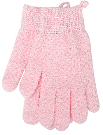 Peeling Handschuhe,Peeling Waschhandschuhe für Körper und Gesicht abgestorbene Hautentferner doppelseitige Mikrofaser für Erwachsene (Rosa)