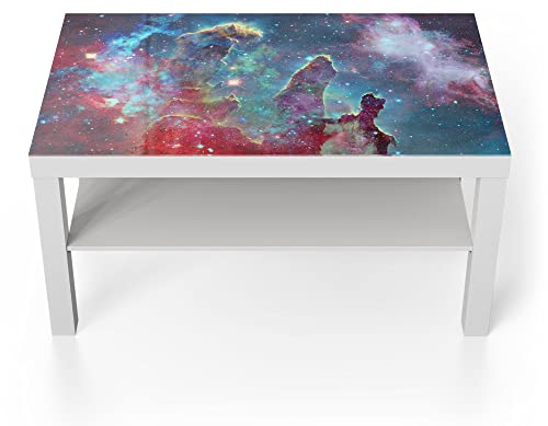 DEQORI Glastisch | weiß groß 90x50 cm | Motiv NASA Nebula Realaufnahme | ausgefallener Beistelltisch aus Glas | Hochglanz Couchtisch fürs Wohnzimmer | moderner Couch Tisch mit Design