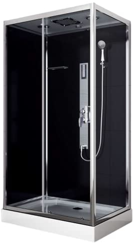SANOTECHNIK Komplettduschkabine TREND 3 80×120×215 cm – All‑in‑One Komplettdusche | 5 mm ESG-Sicherheitsglas, schwarzes Rückglas, Touch‑Radio, LED‑Dach, Massagedüsen, Quick‑Line Schnellmontage, CL72
