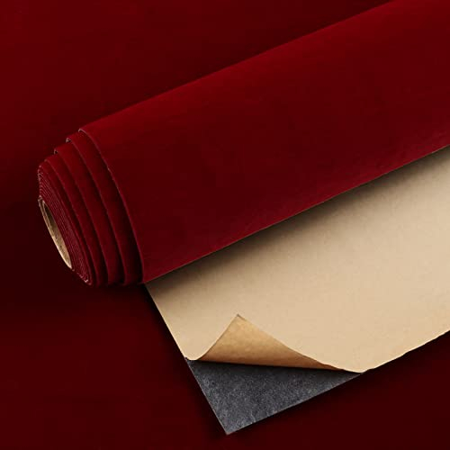 VEELIKE Papier Peint Velours Rouge Foncé Vintage Papier Adhésif pour Meuble Rouleau Adhesif Decoratif Boîte à Bijoux Papier Peint Adhesif Mural Salon Placard Tiroir Chambre Armoire 40cm×300cm