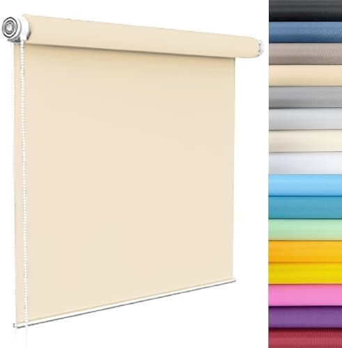 Verdunklungsrollo Fensterrollo 80 x 150 cm Flexibler Seitenzug Top Qualität Deckenmontag Seitenzugrollo mit Kette, für Fenster und Türen, Beige