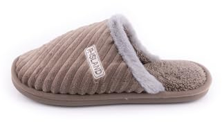 R-ISLAND Zapatillas casa hombre,Pantuflas hombre,Adulto,La suela con PVC, Poliéster,Antideslizante,Genial para casa, salon, dormitorios. (Marron 1, 41)