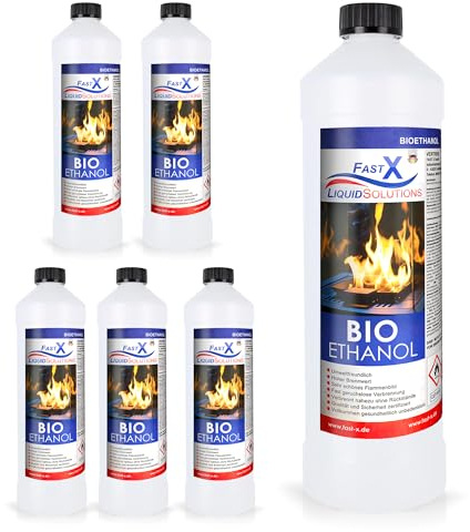 Fast X Bio Ethanol 6x1L - 100% Natürlich, für Ethanolkamine & Alkoholbrenner. Umweltfreundlich & geruchsfrei, sicher für Raum- & Gartenfeuer mit rückstandsloser Verbrennung