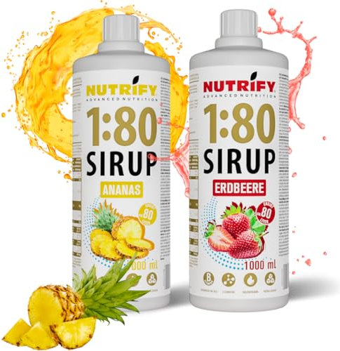 NUTRIFY Vital Fitness Drink 1:80 Sirup 2x1 L Set- Ananas & Erdbeere, Getränkekonzentrat mit Vitaminen & L-Carnitin zuckerfrei- 160 Liter Sportgetränk kalorienarm 2er Pack, 2x 1000 ml