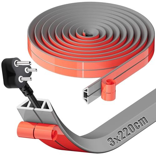 SWTYExt Kabelkanal Selbstklebend 2,2mx3cm Kabelkanal Boden Kabelbrücke Fussboden Kabelkanal Grau Kabelbrücke Flexibler PVC Kabelabdeckung Kabelkanal Flach Kabelschacht für Haus Büros Wohnungen Schule