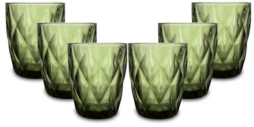ARCA, Set di 6 Tumbler in Pasta di Vetro, per 6 Persone, Bicchieri Ideali per la Tavola, Resistenti e Duraturi, Lavabili in Lavastoviglie, Collezione Melody, Colore Verde, 250 ml