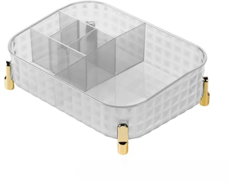Leapiture Desktop Storage Box Rectangular Divided Makeup Vanity Storage Bin Drawers Storage For Office Desk Bedroom Bathroom Countertop Clear