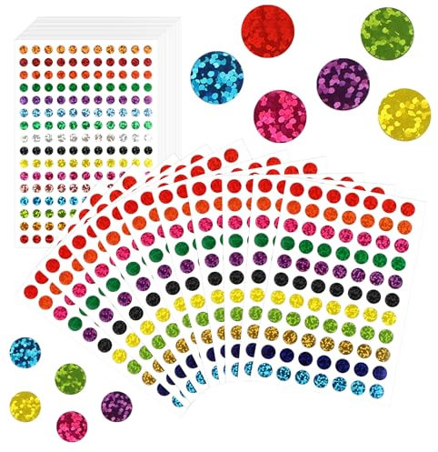 4290Stück Klebepunkte Klein Mini Sticker, 3520Stück 16 Farben Klebepunkte Bunt 6mm, 770Stück 11 Farben Klebepunkte Aufkleber 10mm, Kreis Dot Mini Aufkleber Glitzer, Etiketten Markierungspunkte