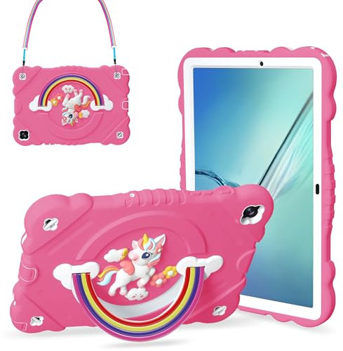 XZC Funda para Samsung Galaxy Tab A8 de 10.5 pulgadas (SM-X205N/X200N/X207) 2021/2022 Unicornio, resistente a los golpes, funda protectora con correa ajustable para el hombro (rosa intenso)