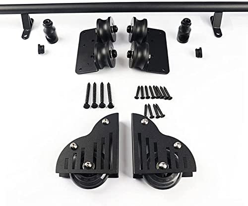 Schwarzes Stahl-Rundrohr-Schiebetür-Hardware-Kit 1 m 6 m mit rollbarer Bibliotheksleiter, Schiene, mobile Leiter im Lieferumfang enthalten