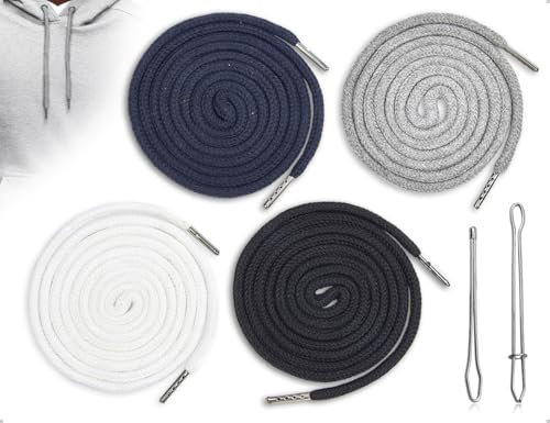 AOYEGIC 4 Cordons de Serrage,Cordons pour Pantalons de survêtement,Cordons pour Sweat à Capuche avec Attache,pour Shorts de Bain,Sweat-Shirts,Vestes,Manteaux,Sacs(Blanc,Noir,Gris,Bleu Marine,130 cm)