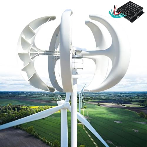 MESOVFCA Generatore Eolico Verticale Silenzioso da 12000 W, Kit generatore Eolico Verticale da 12 V, 24 V, 48 V, 110 V, 220 V con Controller per Uso Domestico residenziale, Bianco 220 V