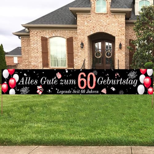 Whimzey Deko 60 Geburtstag Frau Mann Banner XXL 270×40cm, Alles Gute zum 60 Geburtstag Deko Banner, Geburtstagsbanner 60. Geburtstage Party Deco Rot,Geburtstagsdeko 60 Jahre Girlande für Männer Frauen