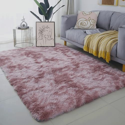 GOUSANG Shaggy Teppich 190 x 230 cm Fusselfrei Hochflor Waschbarer Teppich Shaggy Seidenglanz für Schlafzimmer Kinderzimmer Lounge, Pink Lila
