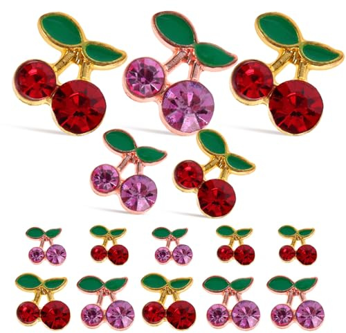 TOVINANNA 32 Strass pour Ongles Cerise 3D Breloques Manucure 32 Pcs 8X8 Doré Rouge 8X8 Rose Doré Rose Bijoux Nail Art pour Ongles Naturels et Faux Nails