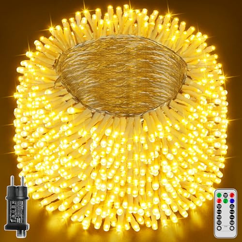 Hopexy Lichterkette Außen Outdoor 100m 1000 LEDs Warmweiß IP44 Wasserdicht | Fernbedienung & Timer mit 8 Modi. Lichterketten Deko für Innen & Außen, Garten, Balkon, Camping, Party & Hochzeit