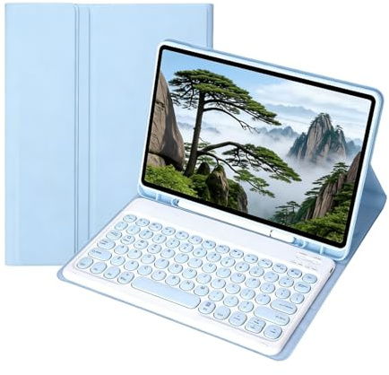 Funda con Teclado Bluetooth Desmontable con Tapa Redonda para Tableta Samsung Galaxy Tab A7 de 10,4 Pulgadas (SM-T500/T505)(Blue)